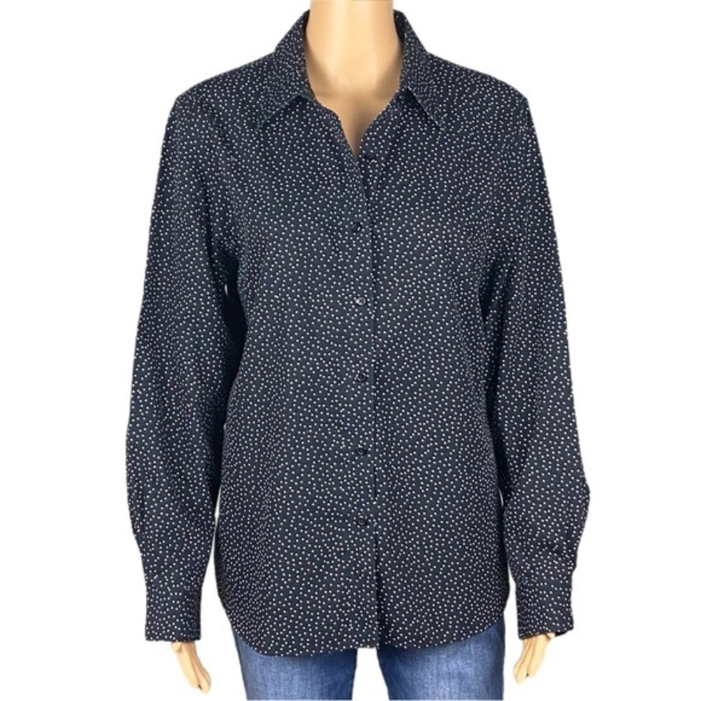 ORVIS 100% Cotton black w/small white polka dots button down shirt Size 14 EUC